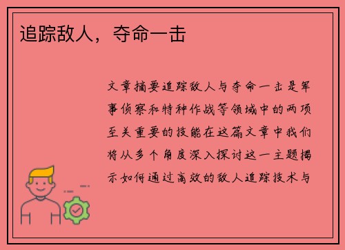 追踪敌人，夺命一击　